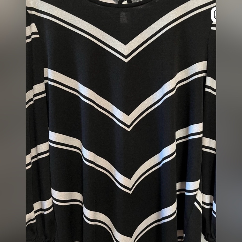 Adrianna Papell Black and White Chevron Blouse